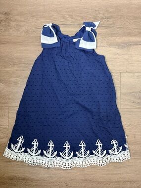 Cynthia Rowley Navy Dress with White Anchor Trim and Bow Straps